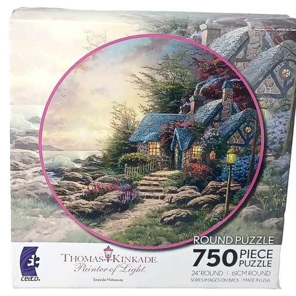 Thomas Kinkade Seaside Hideaway Painting  Art 24" Round 750 Pc Puzzle - Picture 9 of 9